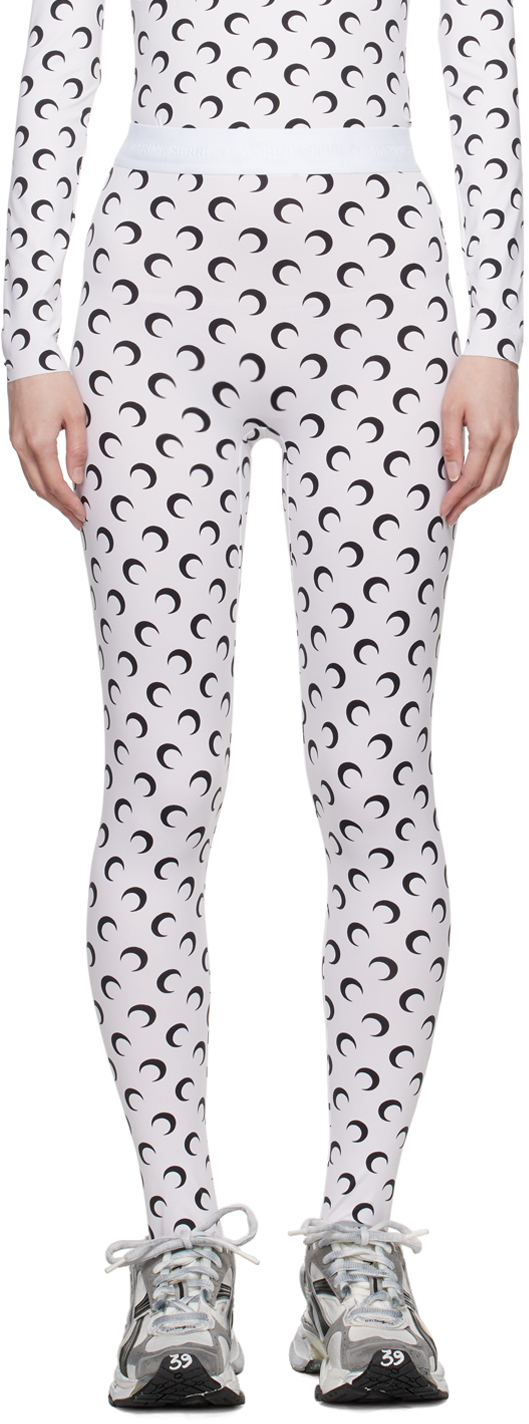 Shop Marine Serre White All Over Moon Leggings In Wh00 Optical White