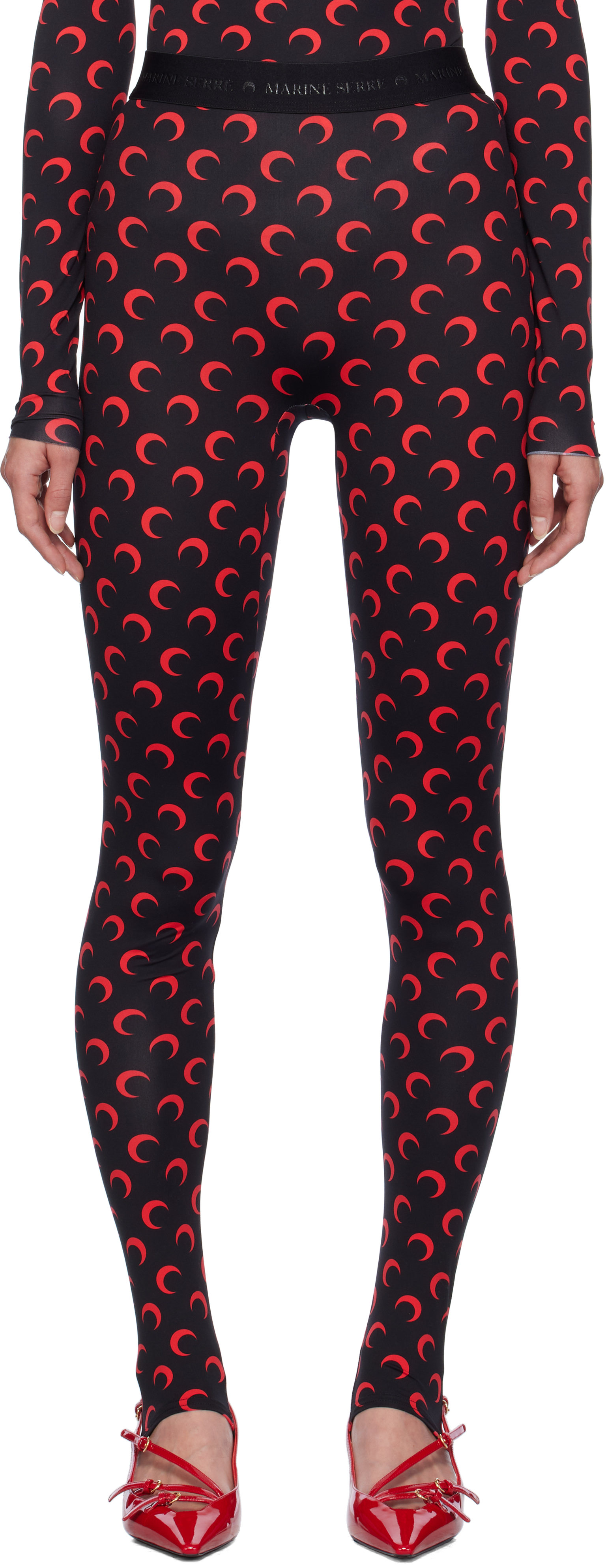 Marine Serre Moon Printed Mesh Tights in Brown | FWRD