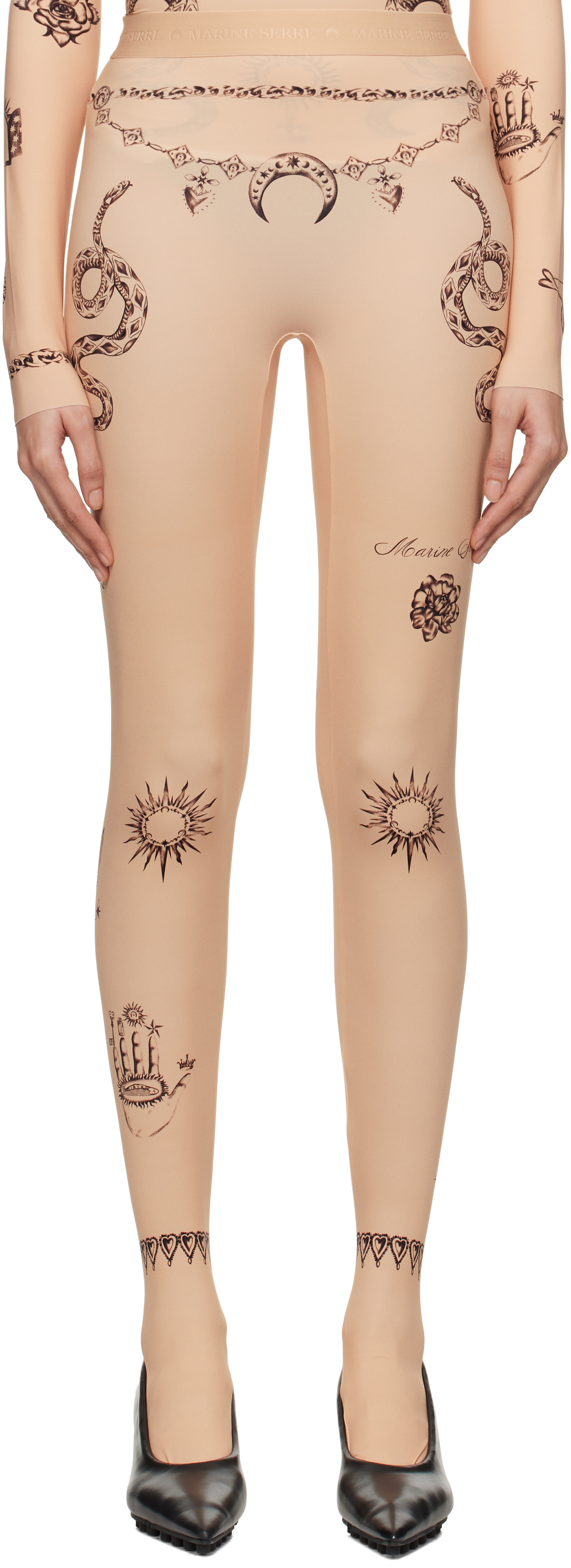 Brown Tattoo Printed Leggings