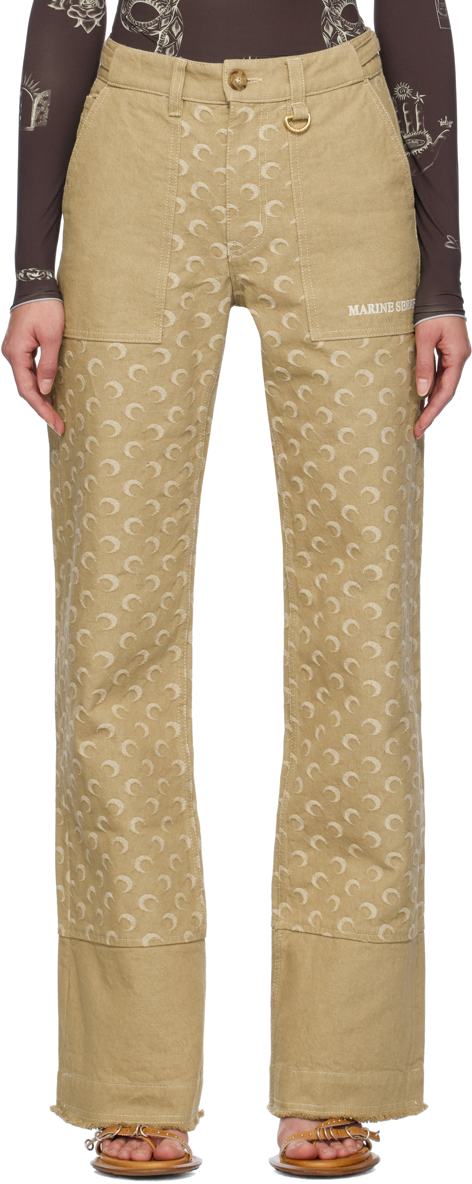 Beige Moon Jacquard Twill Workwear Trousers