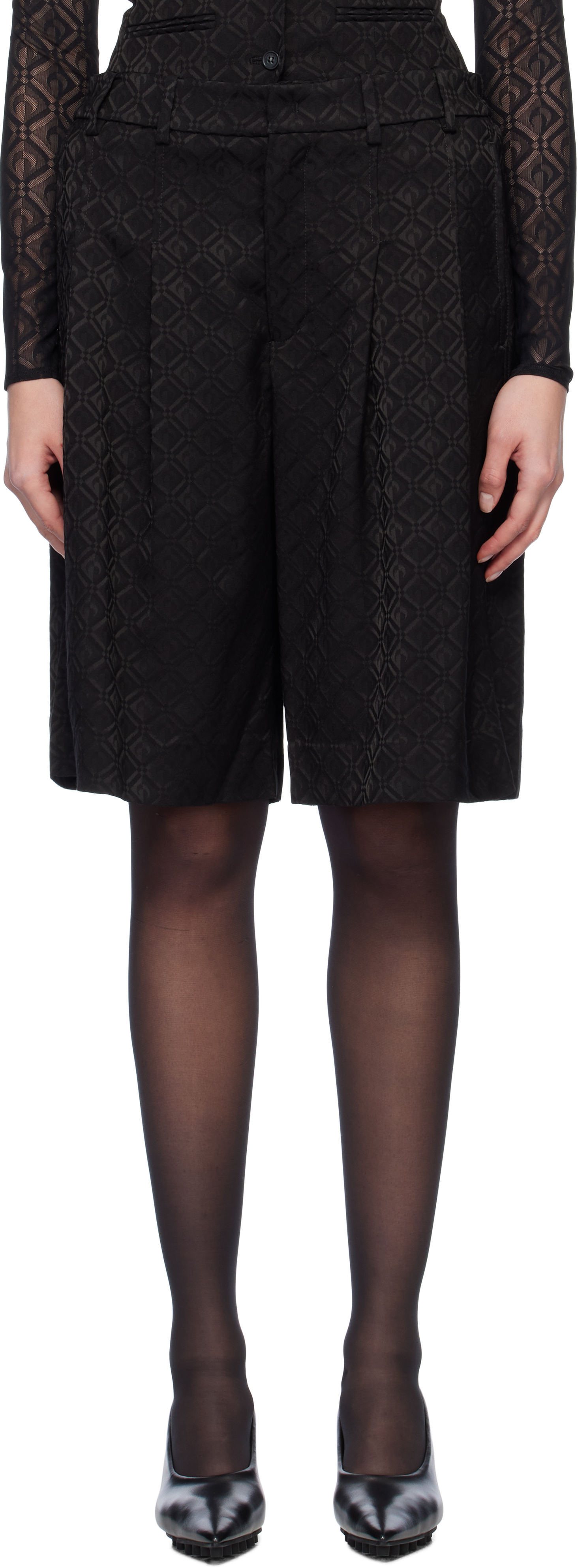 Black Moon Diamond Jacquard Tailoring Shorts