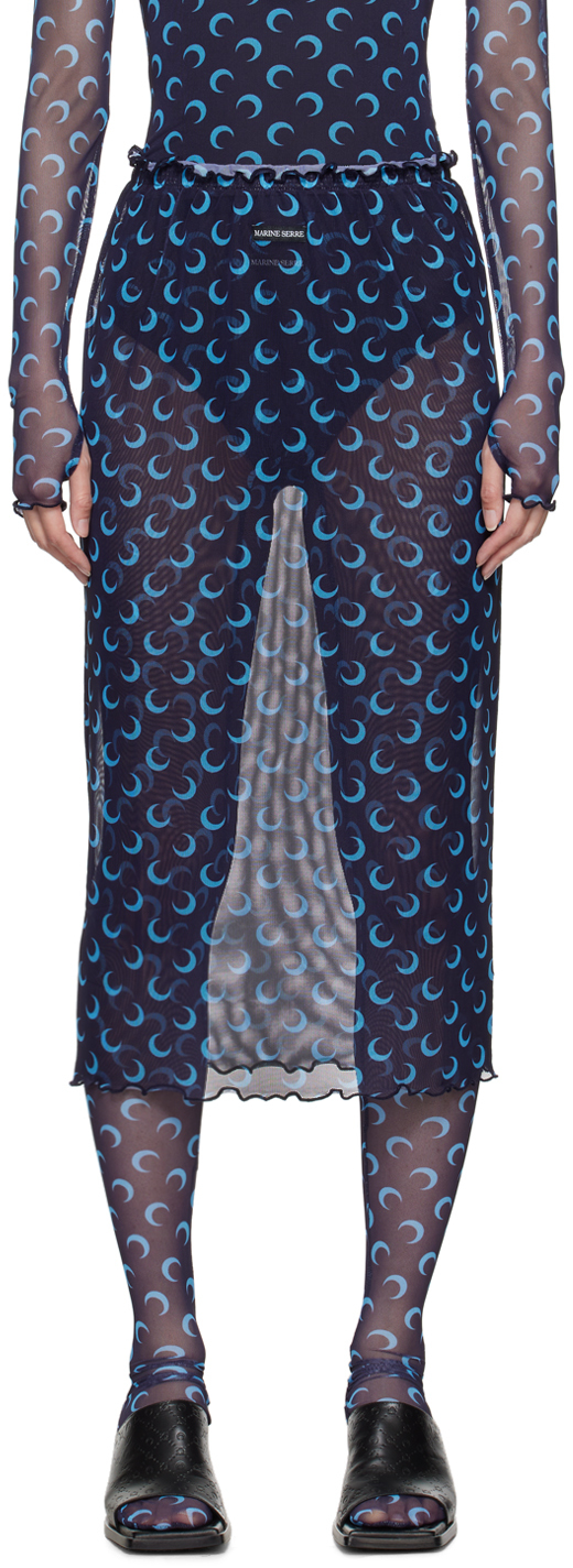 Shop Marine Serre Navy Moon Printed Midi Skirt In Bl90 Navy