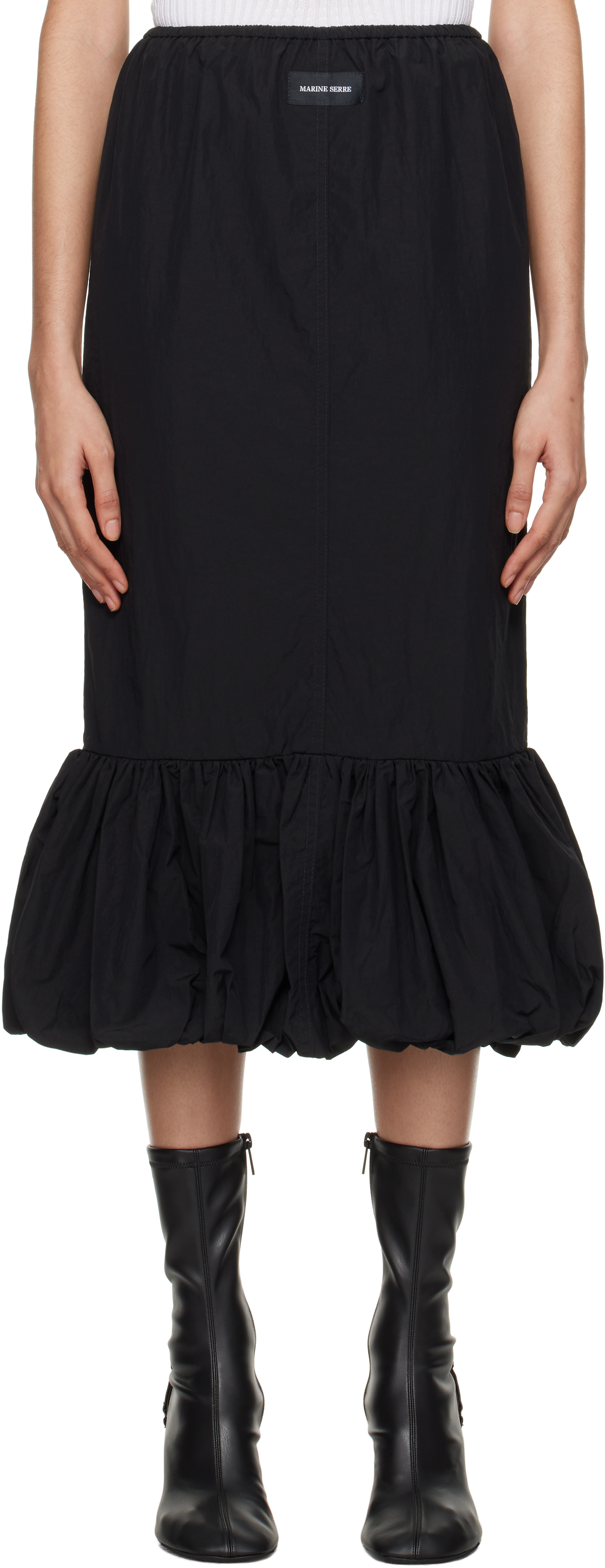 Black Recycled Nylon Mix Bubble Midi Skirt