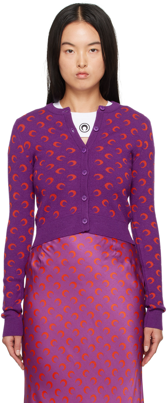 Shop Marine Serre Purple Moon Jacquard Cardigan In Pu50 Purple