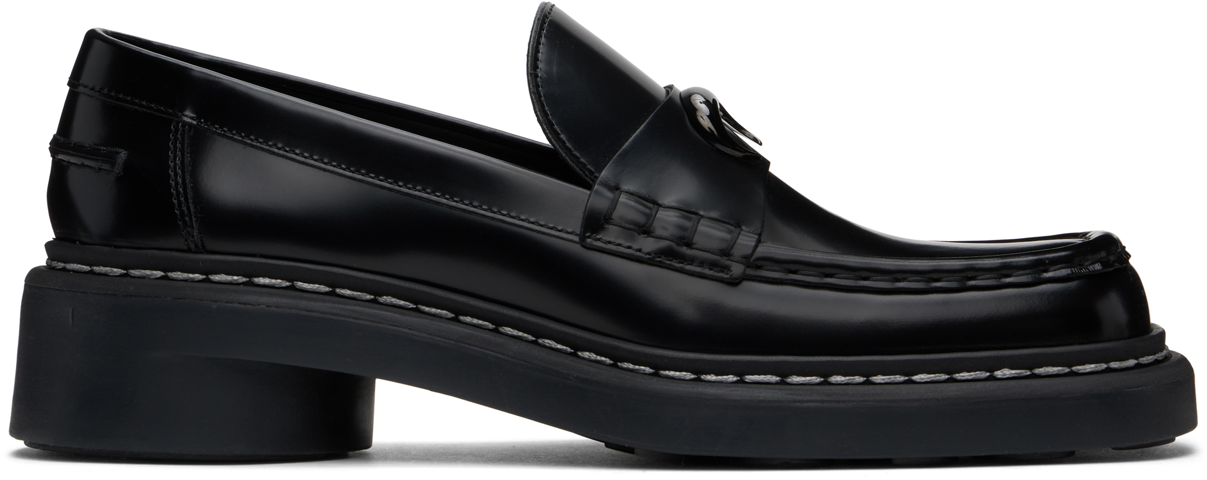 Black Metal Free Leather Loafers