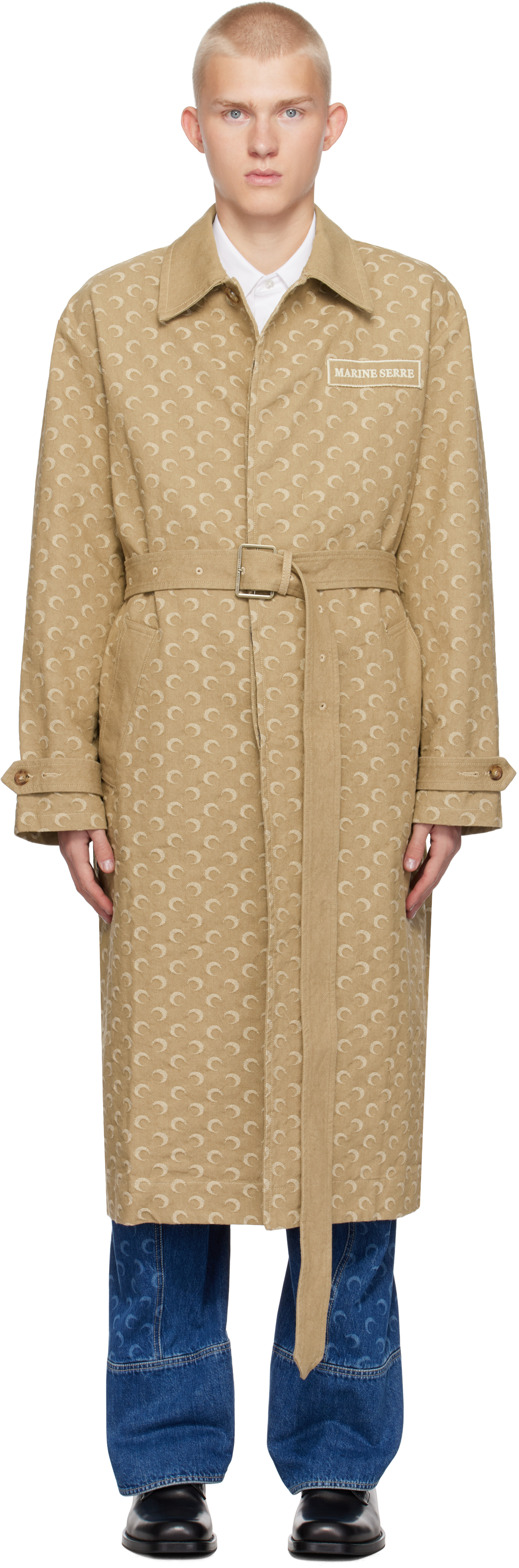 Beige Moon Jacquard Twill Trench Coat