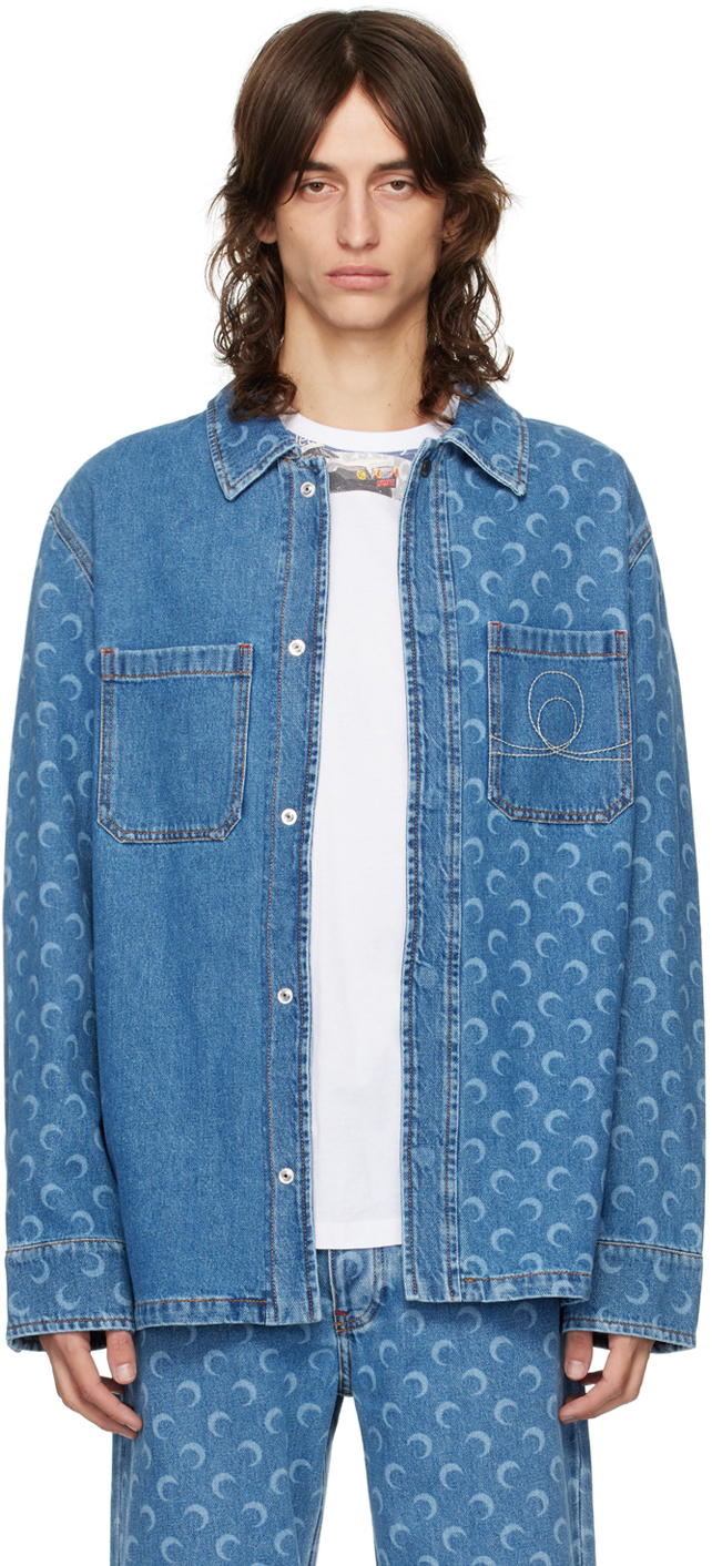 Shop Marine Serre Blue Moon Laser Denim Jacket In Bl05 Light Blue