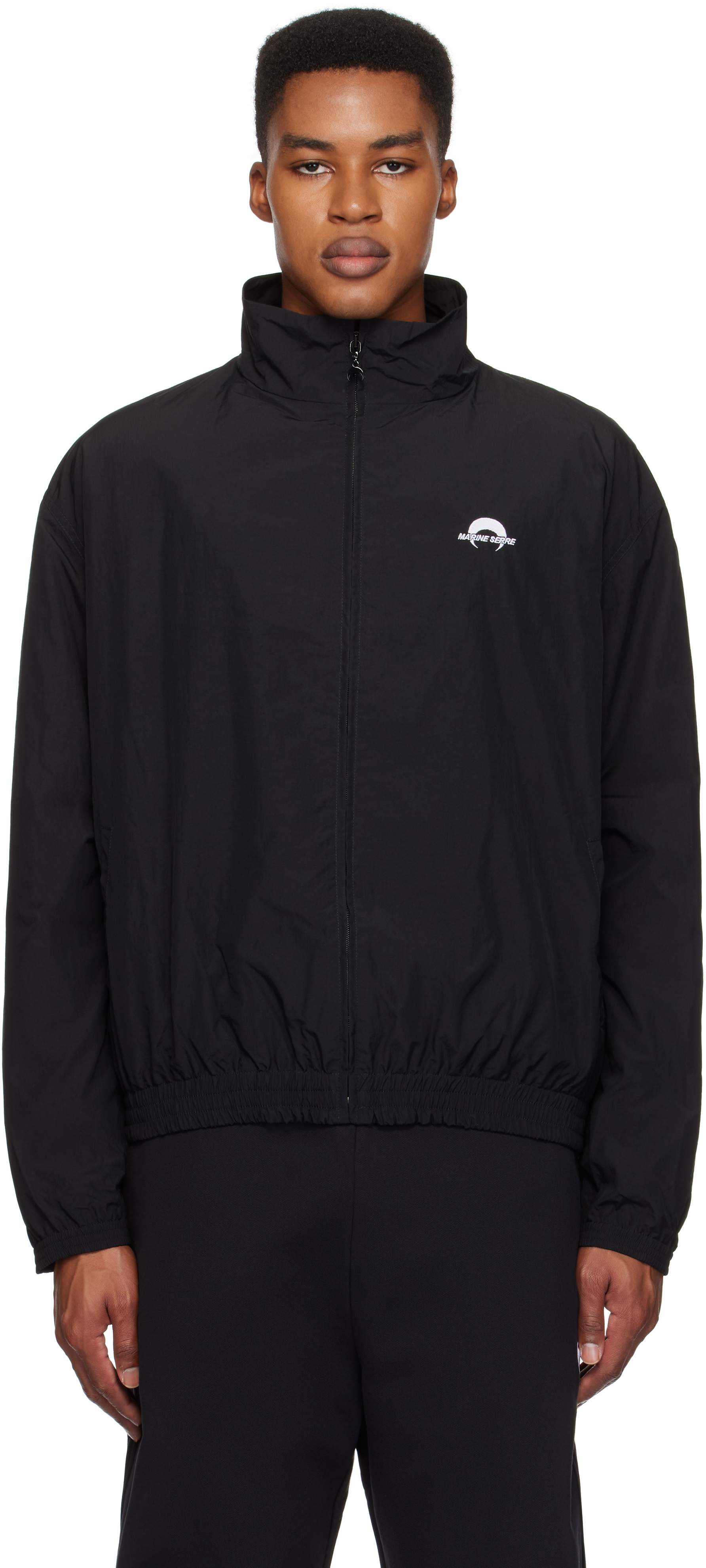 Shop Marine Serre Black 'ms Sport' Nylon Track Jacket In Bk99 Black