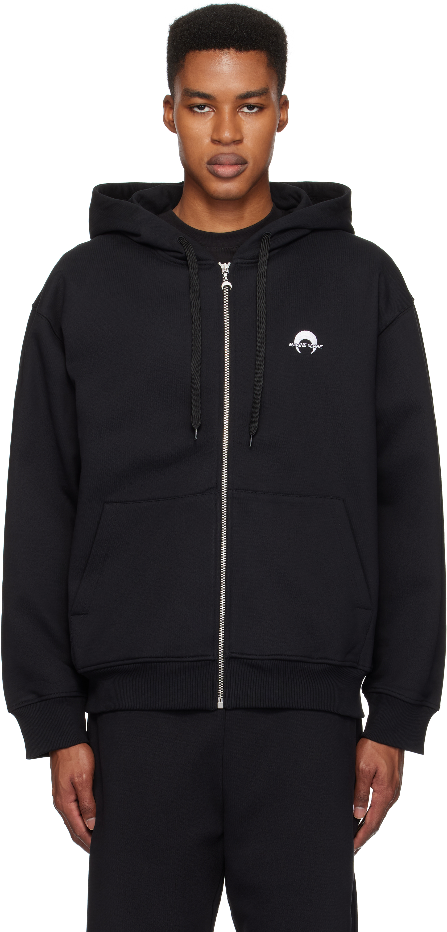 MARINE SERRE★ コットンパーカー ユニセックス Marine Serre ジップアップ パーカー | ブラック | FARFETCH JP