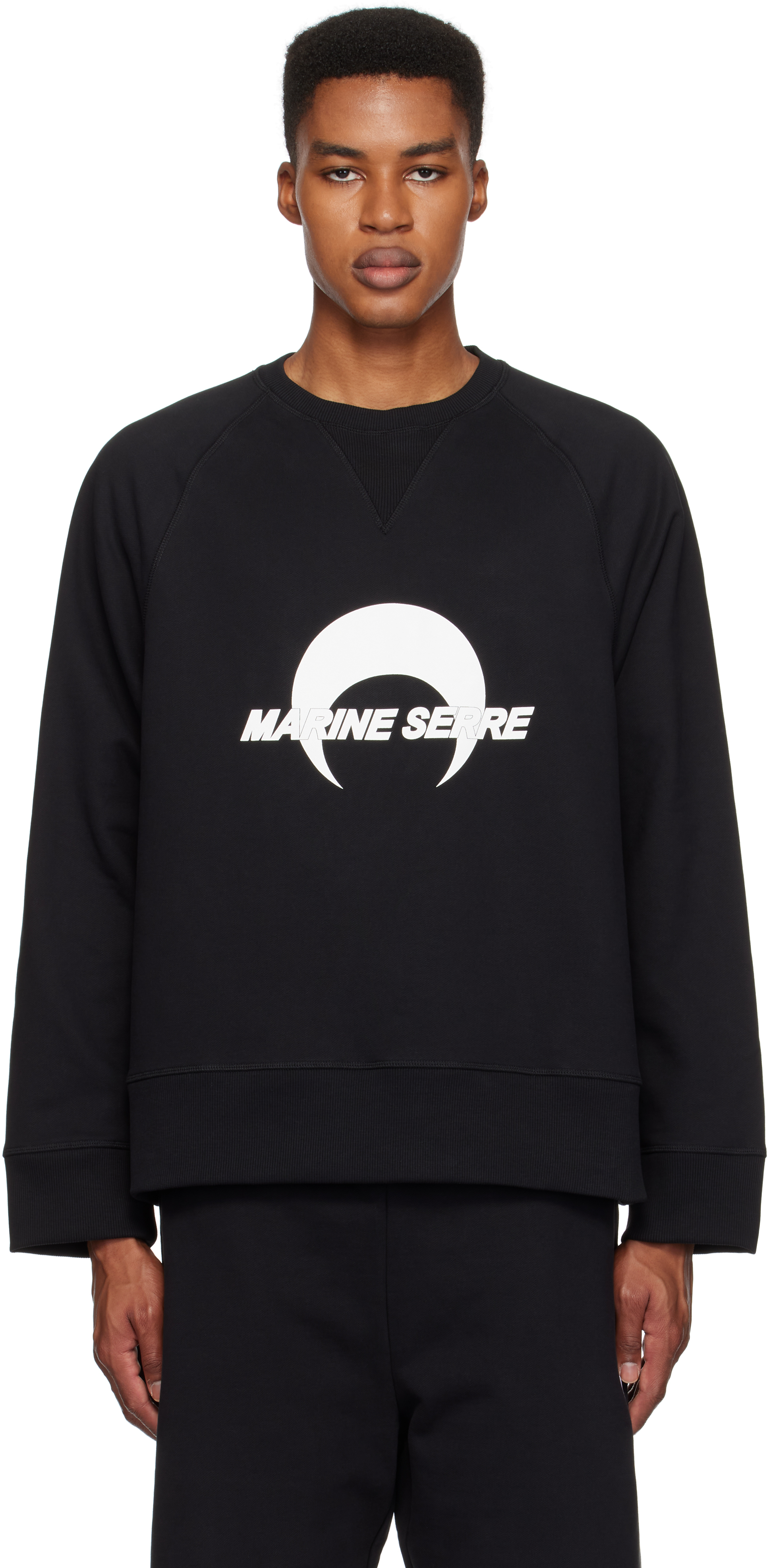 Shop Marine Serre Black Moon Logo Fleece Raglan Sweatshirt In Bk99 Black