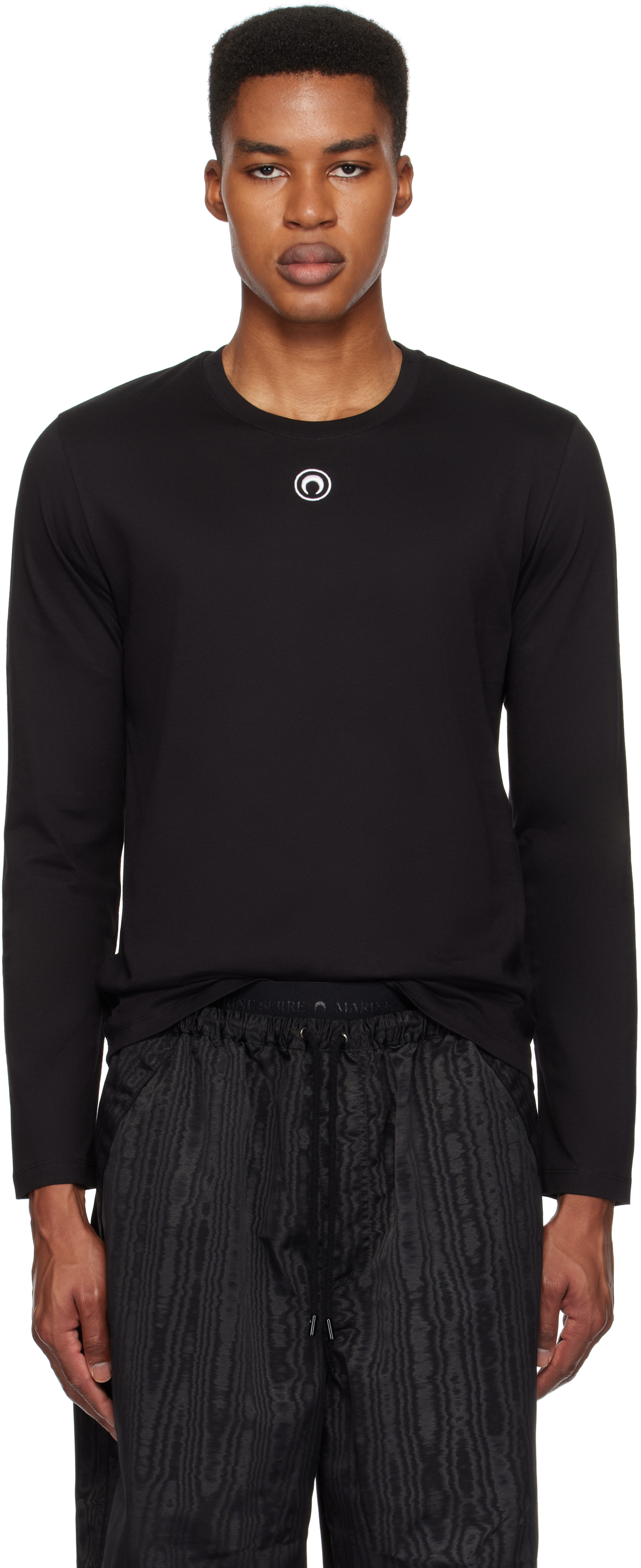 Shop Marine Serre Black Organic Cotton Plain Long Sleeve T-shirt In Bk99 Black