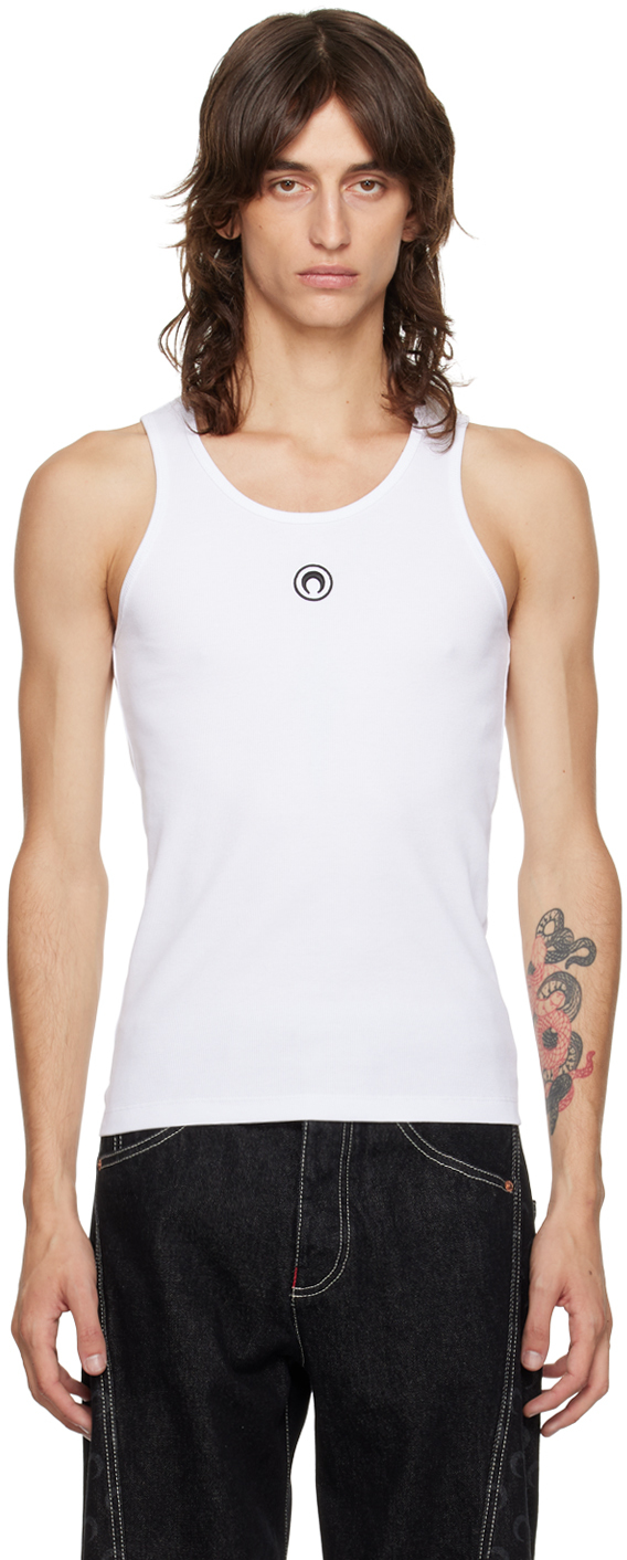 Shop Marine Serre White Organic Cotton Tank Top In Wh10 White