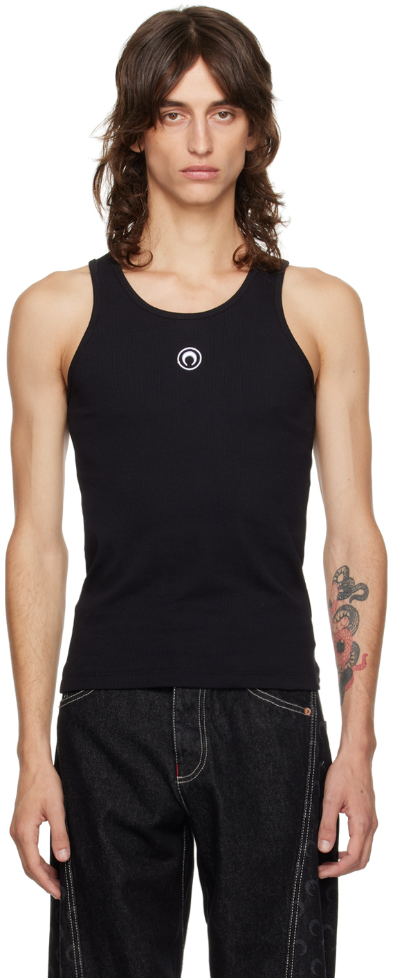 Shop Marine Serre Black Organic Cotton Tank Top In Bk99 Black