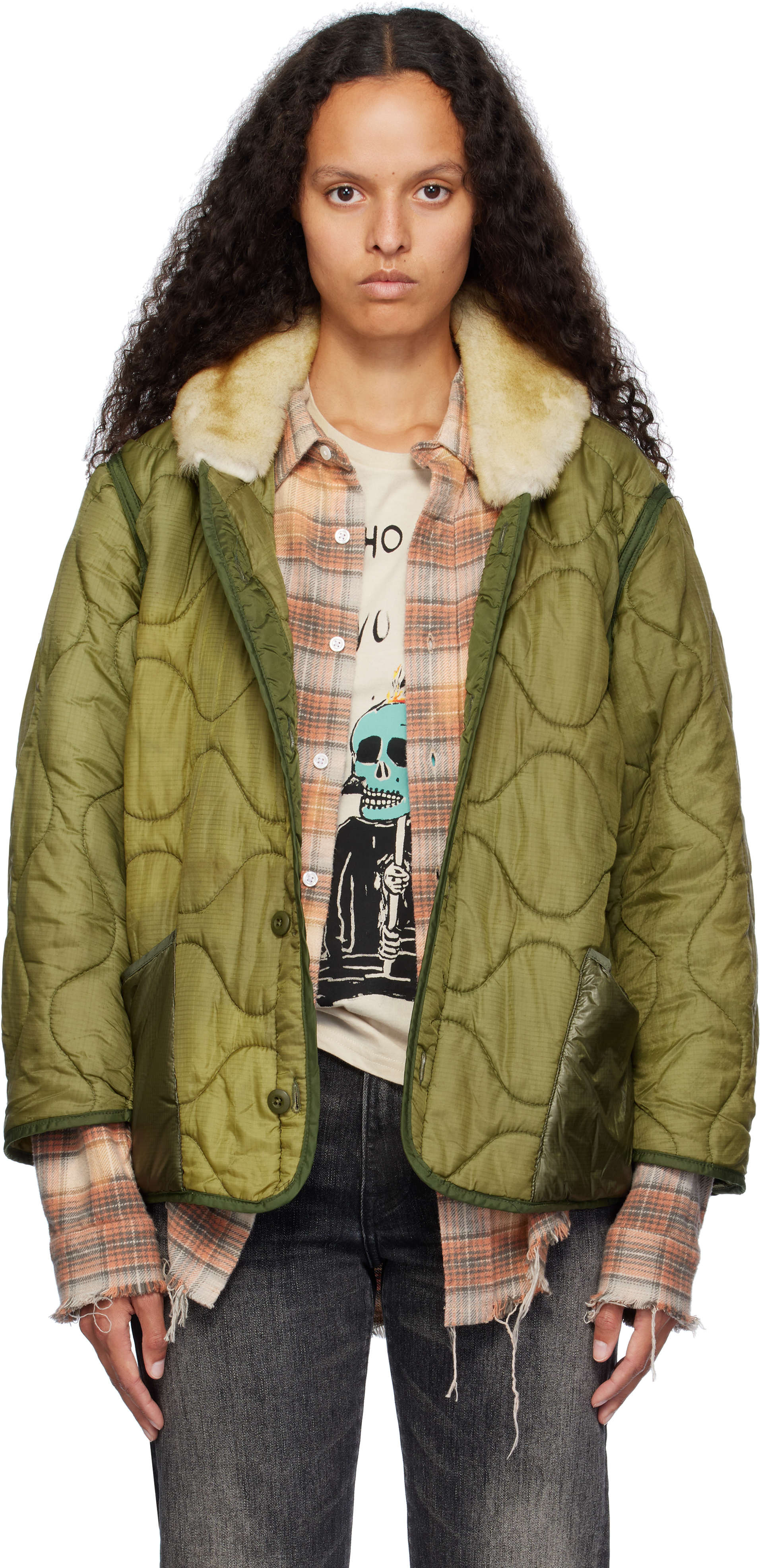 Shop R13 Khaki Refurbished Liner Bomber Jacket In Ref Olive