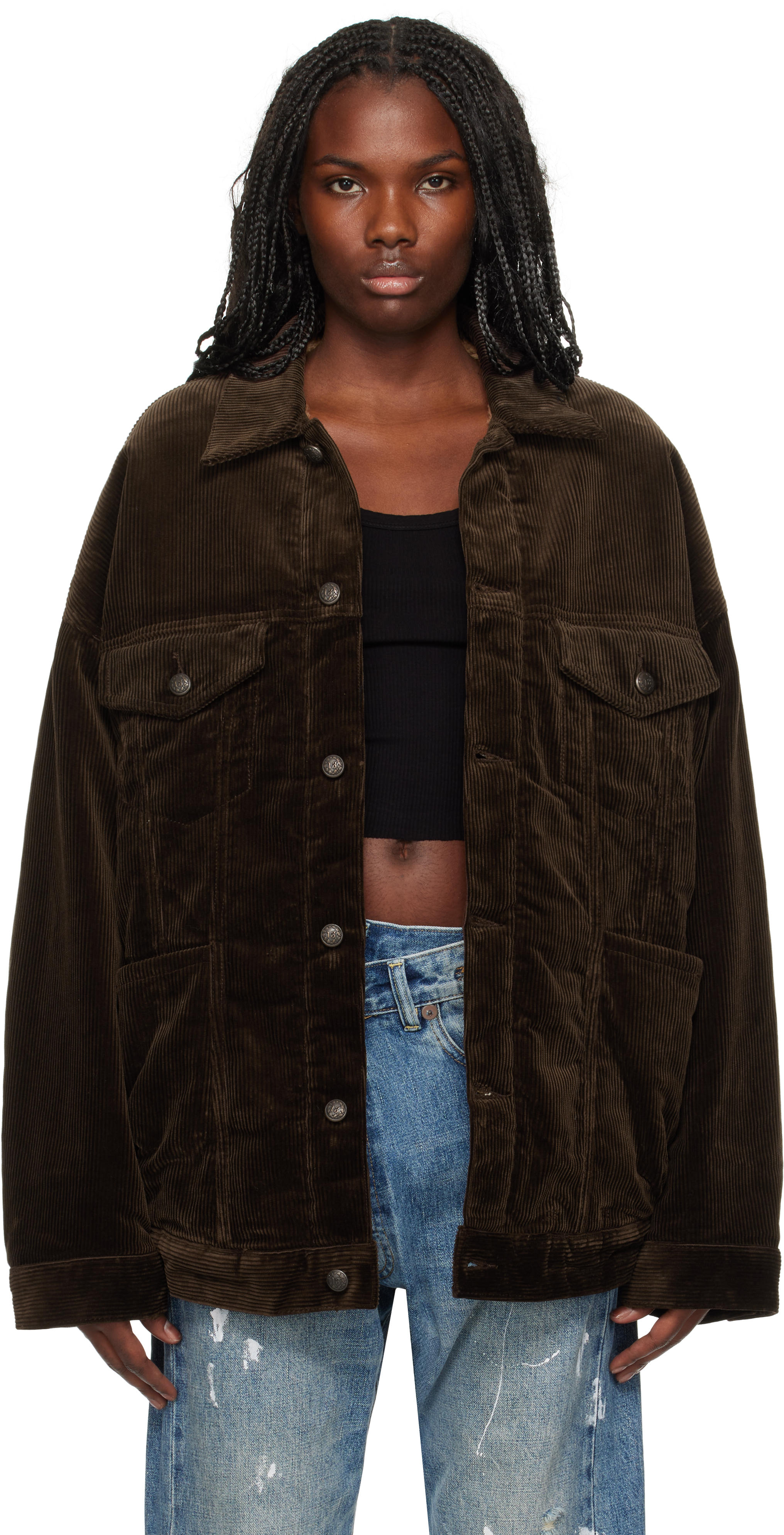 Shop R13 Brown Lacey Trucker Jacket In Drk Chocolate Cord