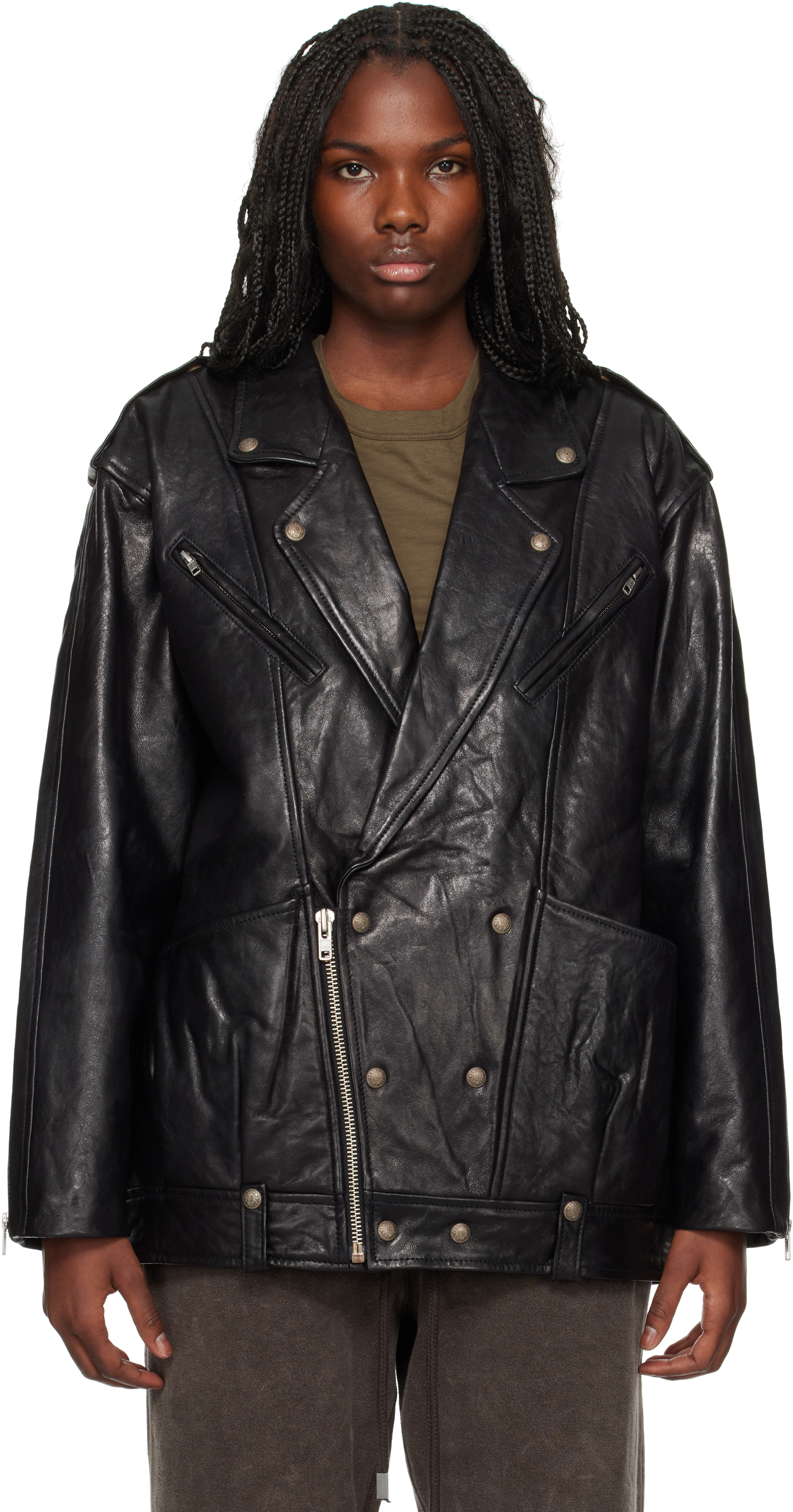 Shop R13 Black Elongated Motorcycle Leather Jacket In R431a Black