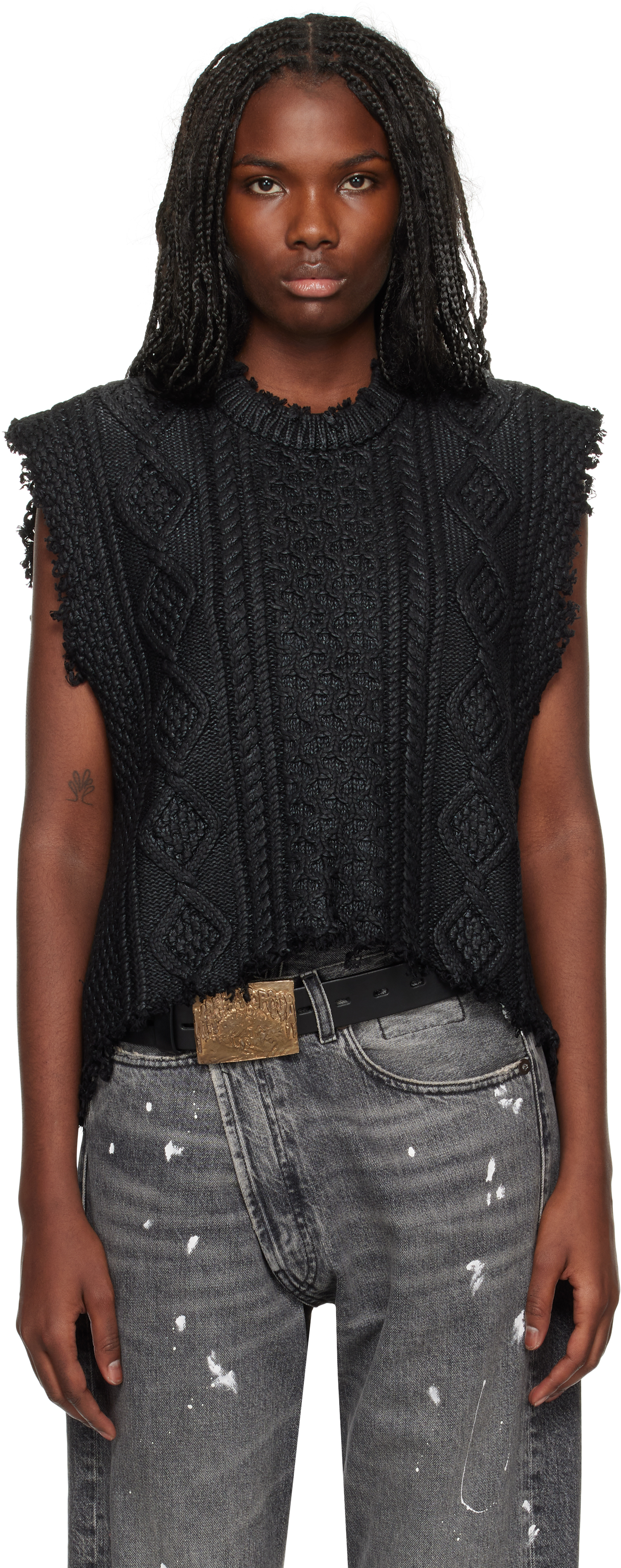 Shop R13 Black Boyfriend Cable Sweater Vest In Coated Black