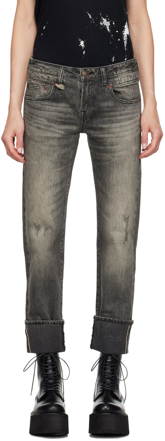 Black Cuffed Boy Straight Jeans by R13 on Sale Black Cuffed Boy Straight Jeans by R13 on Sale