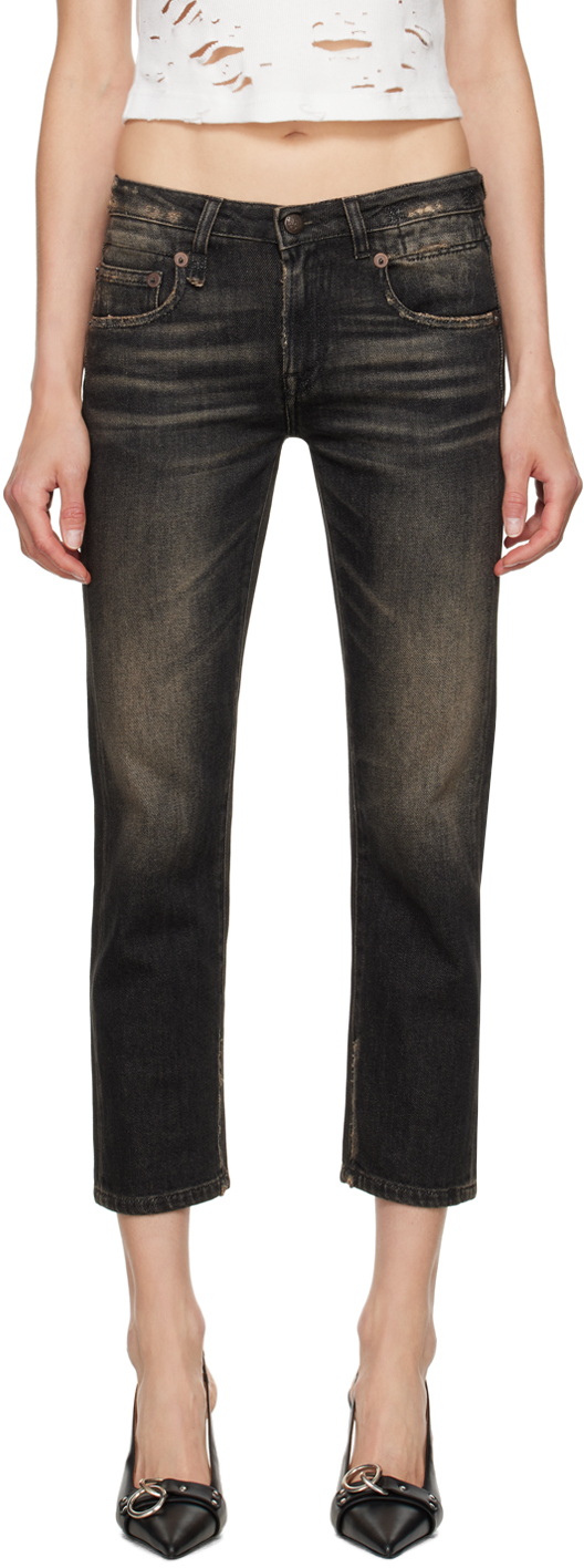 Shop R13 Black Stretch Boy Straight Jeans In Abbey Black