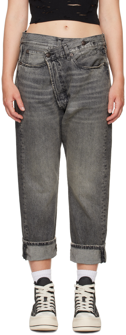 Shop R13 Gray Crossover Jeans In Leyton Black