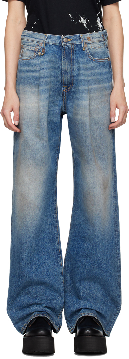 SSENSE Exclusive Blue Damon Pleated Wide Leg Jeans