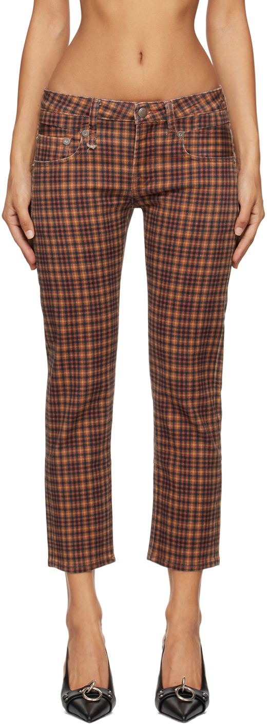 R13 Multicolor Boy Straight Jeans In Print Auburn Plaid