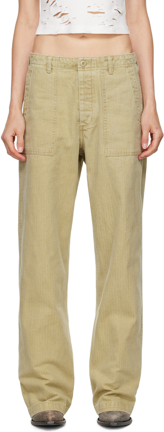 Beige Wide Leg Trousers