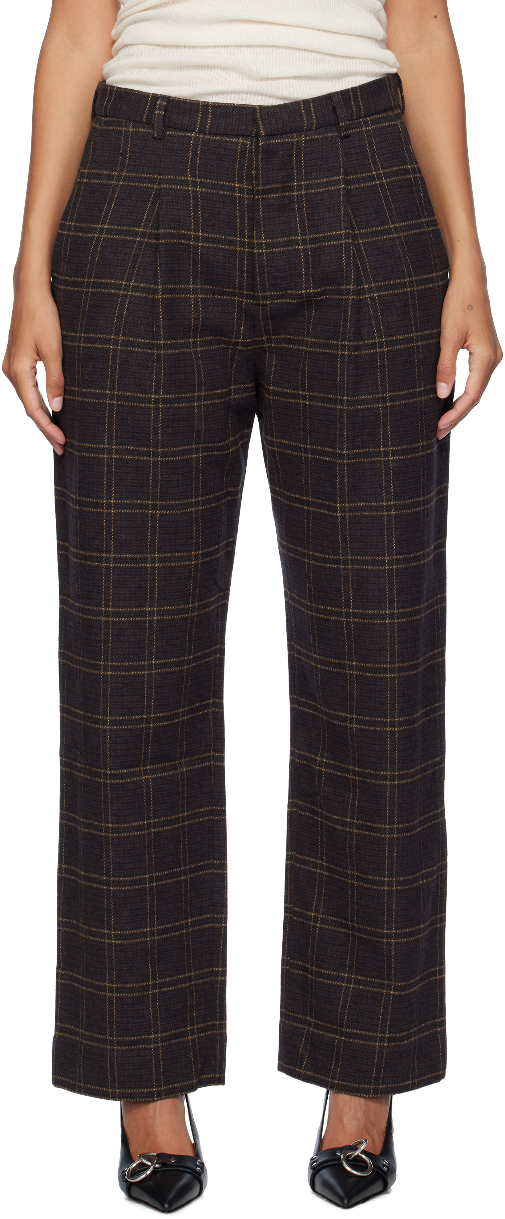 Shop R13 Brown Relaxed Trousers In Dark Brown Plaid