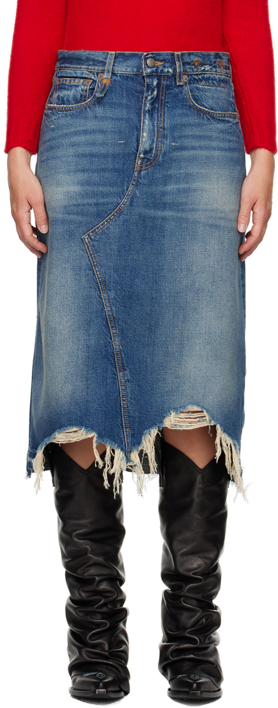 Shop R13 Blue Jesse Denim Midi Skirt In Garnet Blue