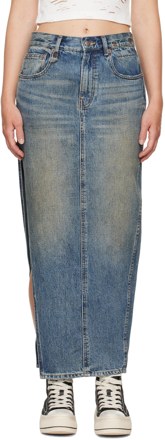 Indigo Devon Side Slit Denim Maxi Skirt