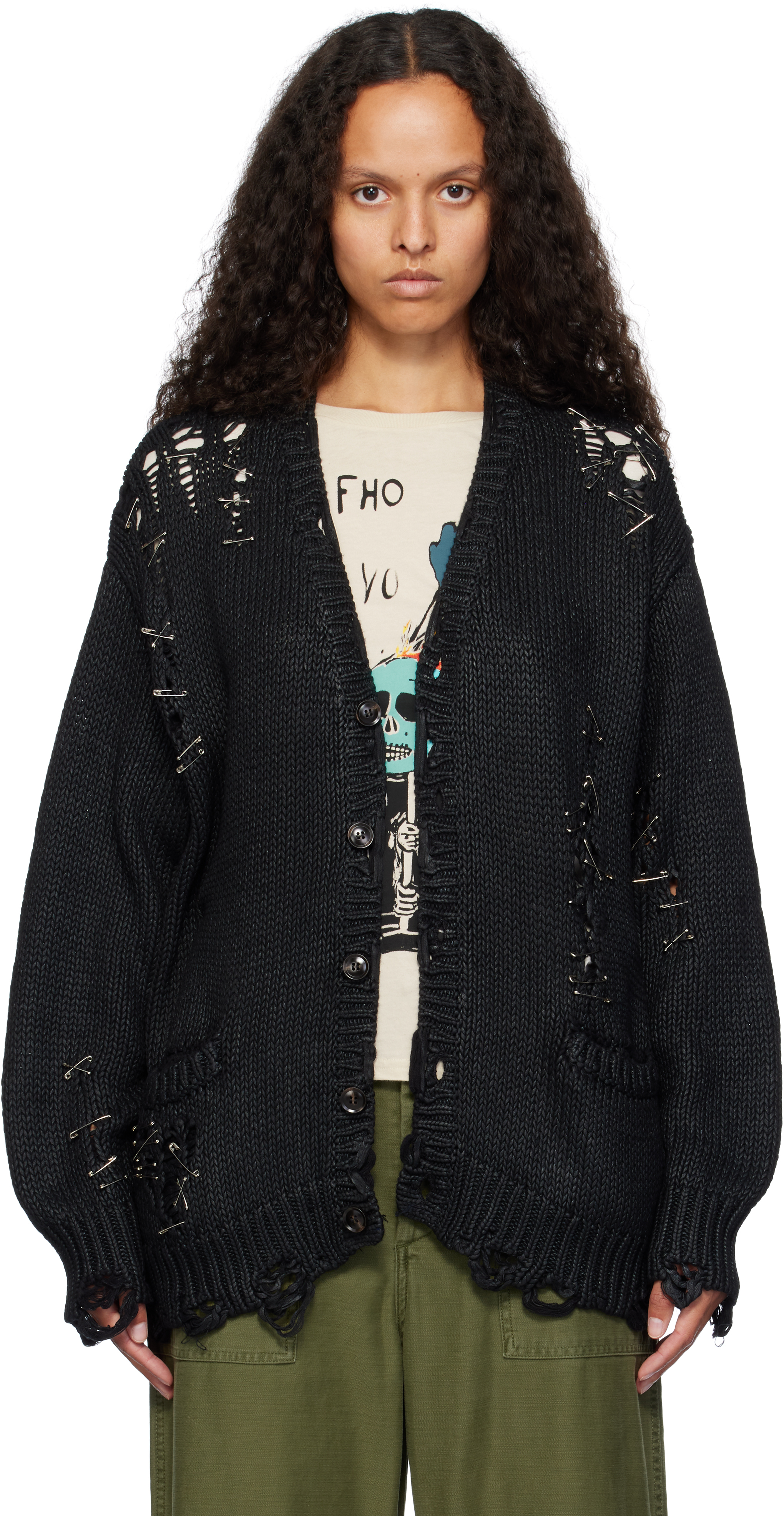 Shop R13 Black Distressed Boyfriend Cardigan In Y170a Coated Black