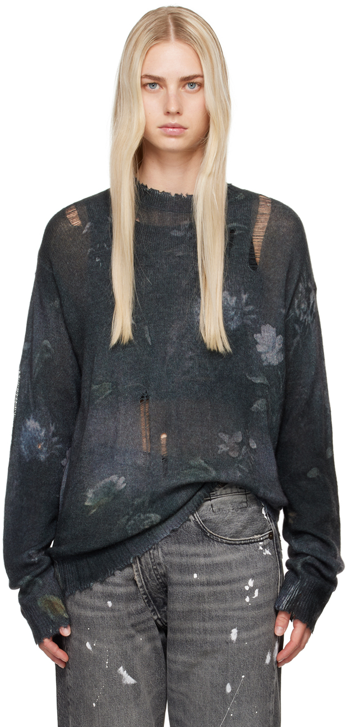 Shop R13 Gray Boyfriend Sweater In Black Floral