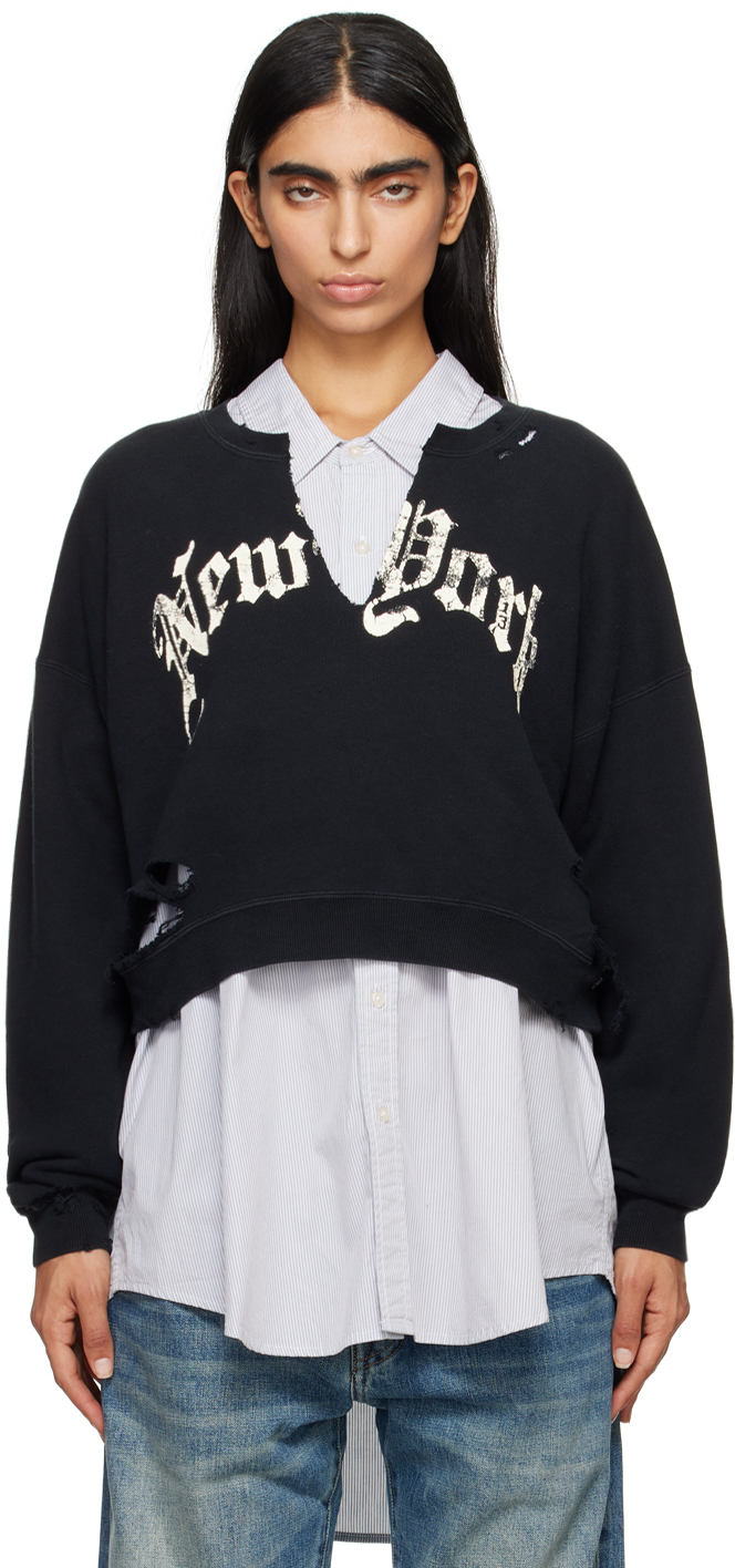 Shop R13 Black 'new York' Cropped Sweatshirt In Acid Black