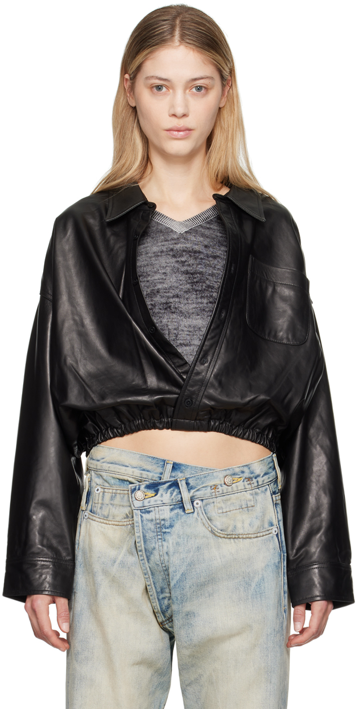Black Crossover Bubble Leather Shirt