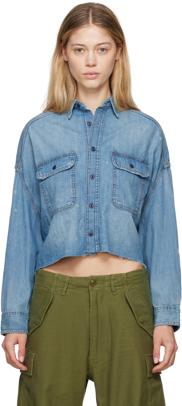 Blue Cropped Denim Shirt