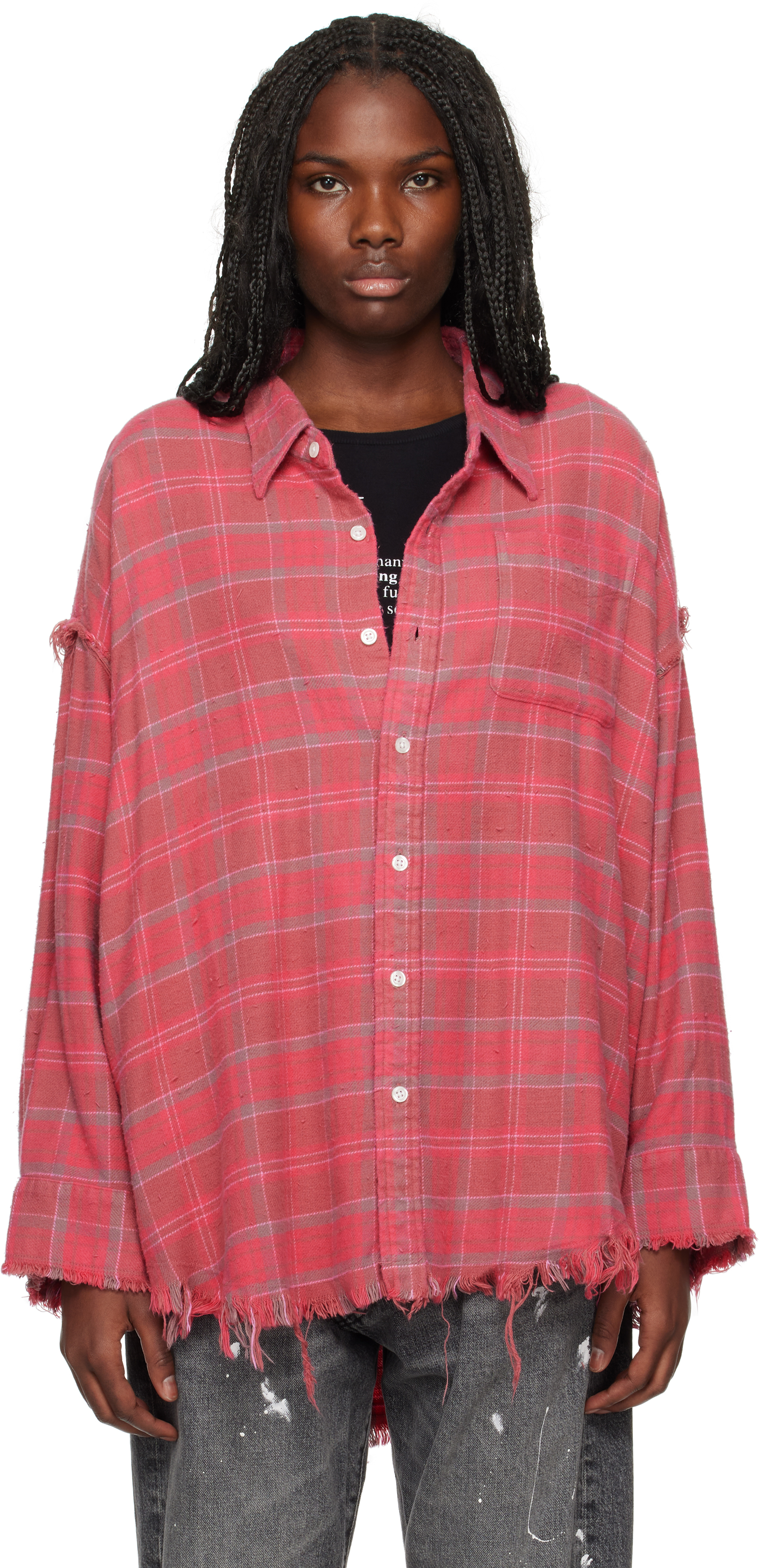 Pink Shredded Seam Drop Neck Shirt