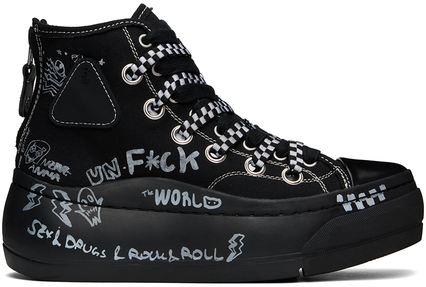 Black Double Grommet Kurt High Top Sneakers