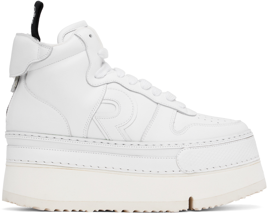 White Leather Riot High Top Sneakers by R13 on Sale