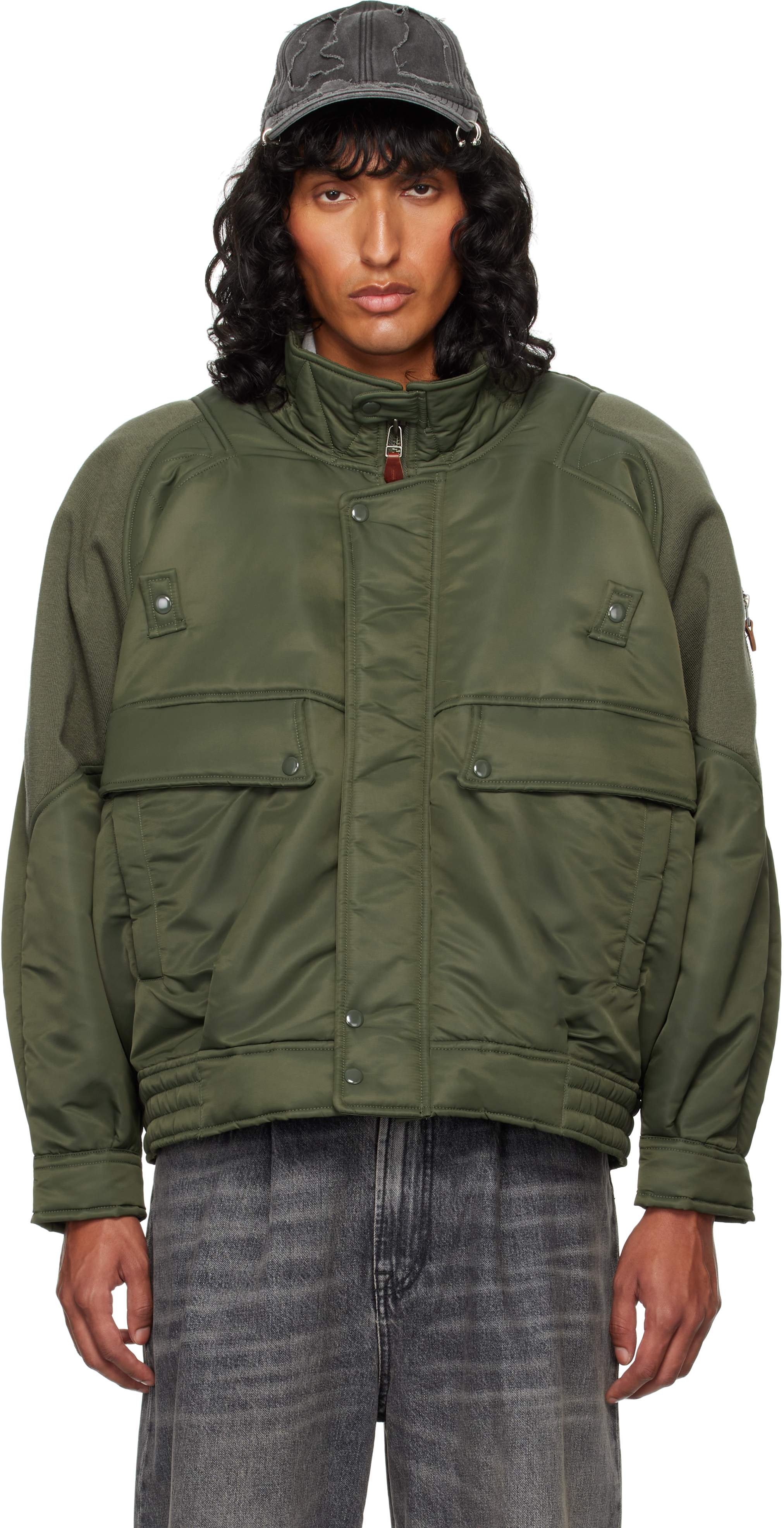 Khaki Ribbed Flight Bomber Jacket