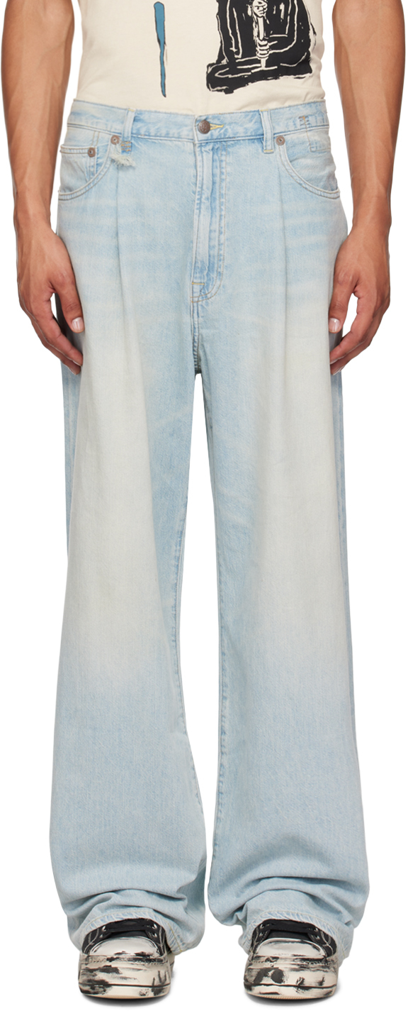 Shop R13 Blue Damon Pleated Wide Leg Jeans In Lennon Blue