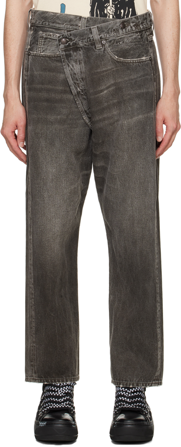 Shop R13 Gray Crossover Jeans In Mud Grey