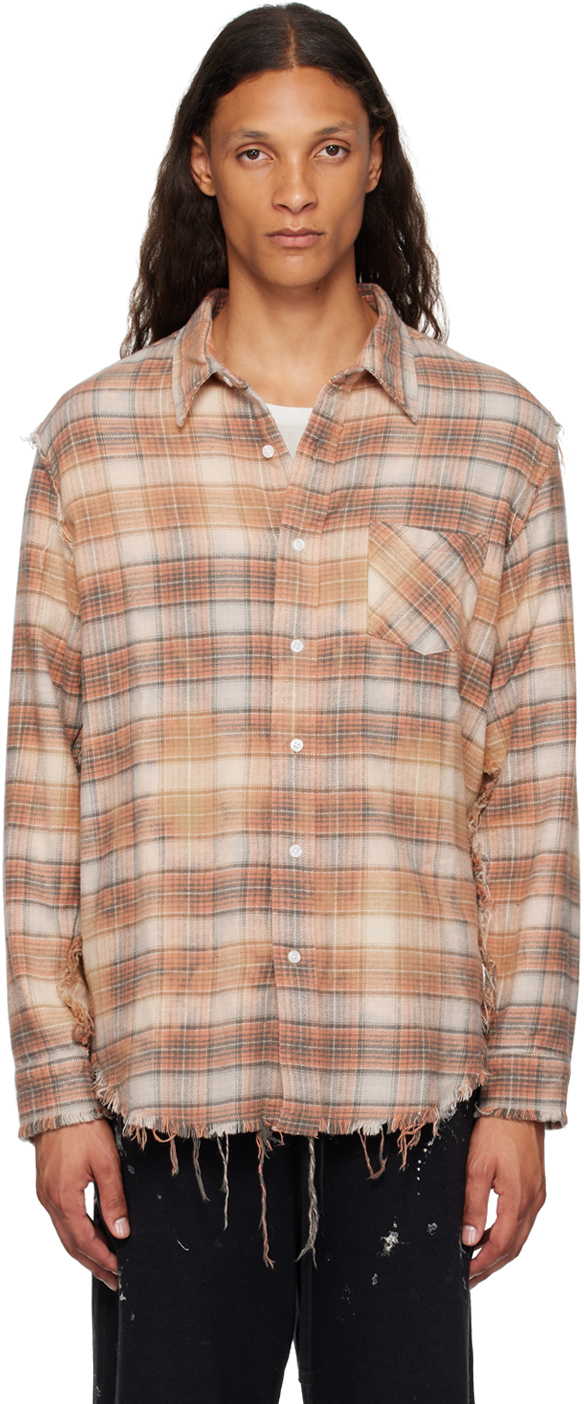 R13 ORANGE SHREDDED SEAM SHIRT 