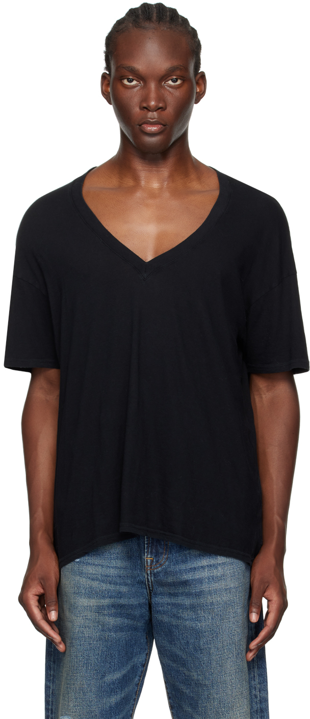 Black V-Neck Boxy Seamless T-Shirt