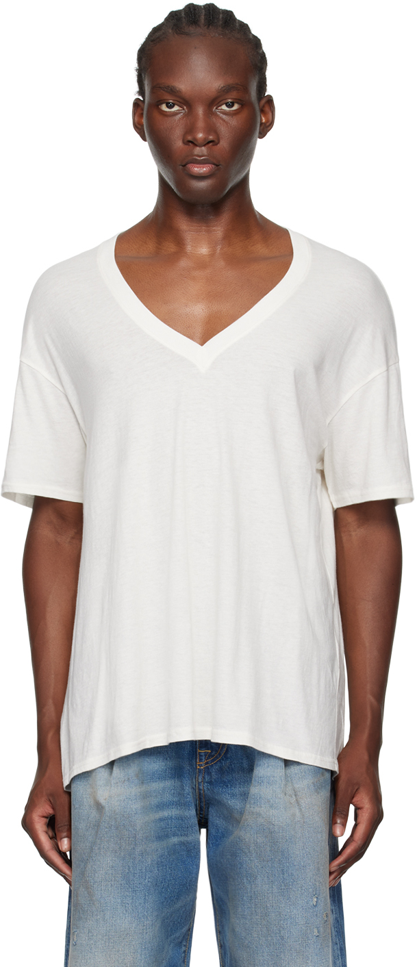 R13 WHITE V-NECK BOXY SEAMLESS T-SHIRT 