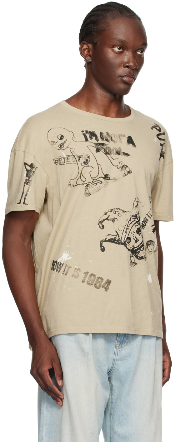 R13 Beige Relaxed Stamp T-shirt In Khaki W Paint