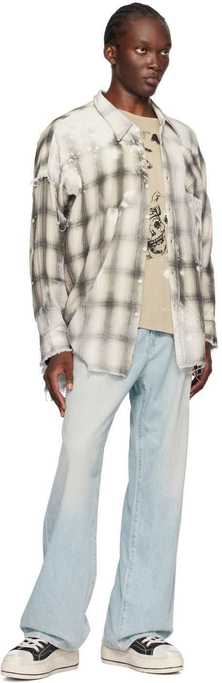 R13 Beige Relaxed Stamp T-shirt In Khaki W Paint