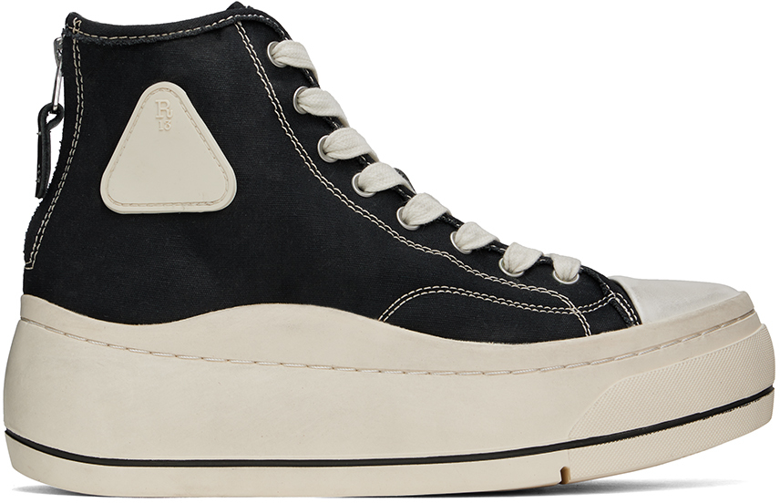 Shop R13 Black Kurt High Top Sneakers In Black Canvas