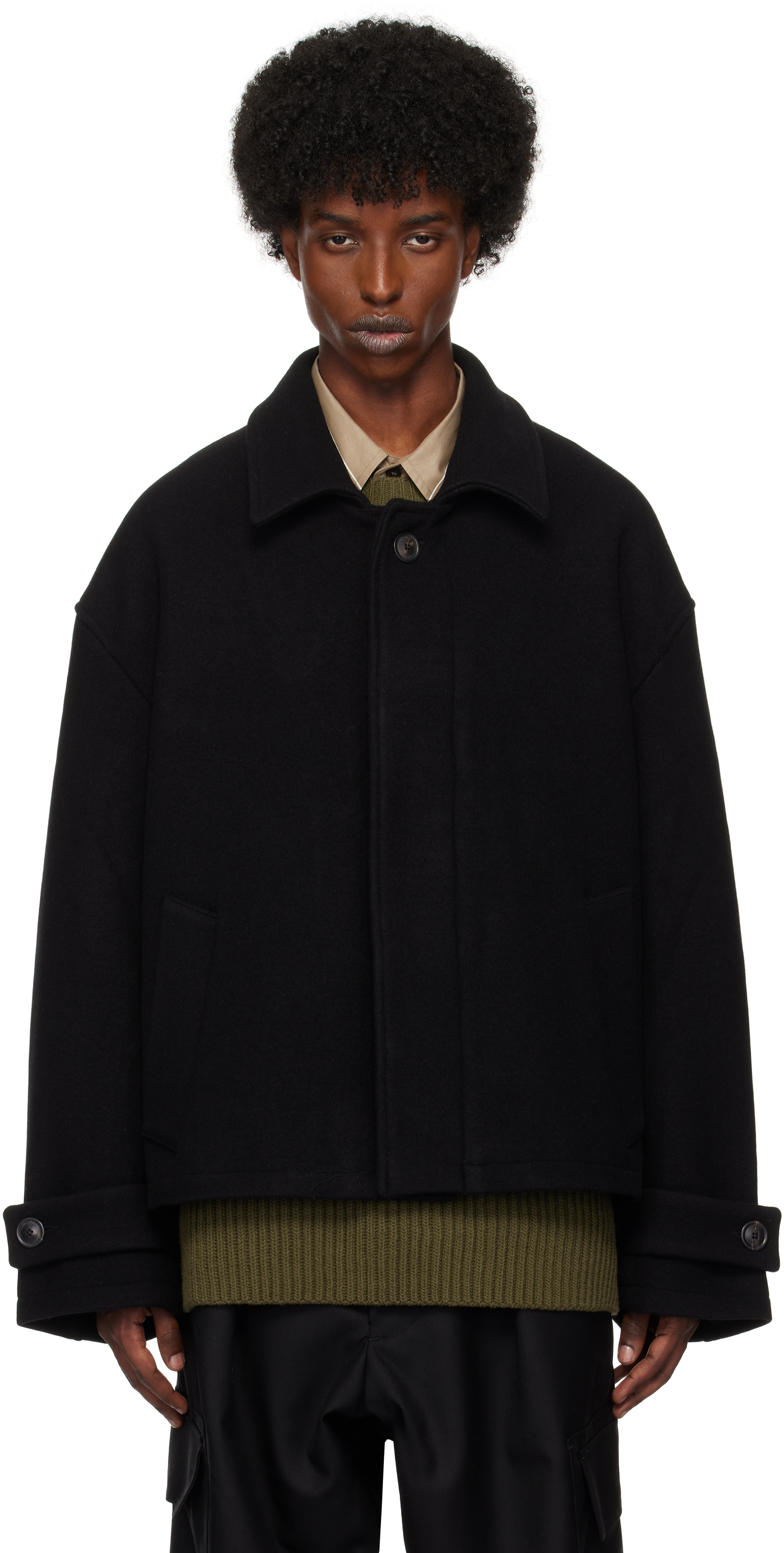 Black Wool Cashmere Cropped Jacket