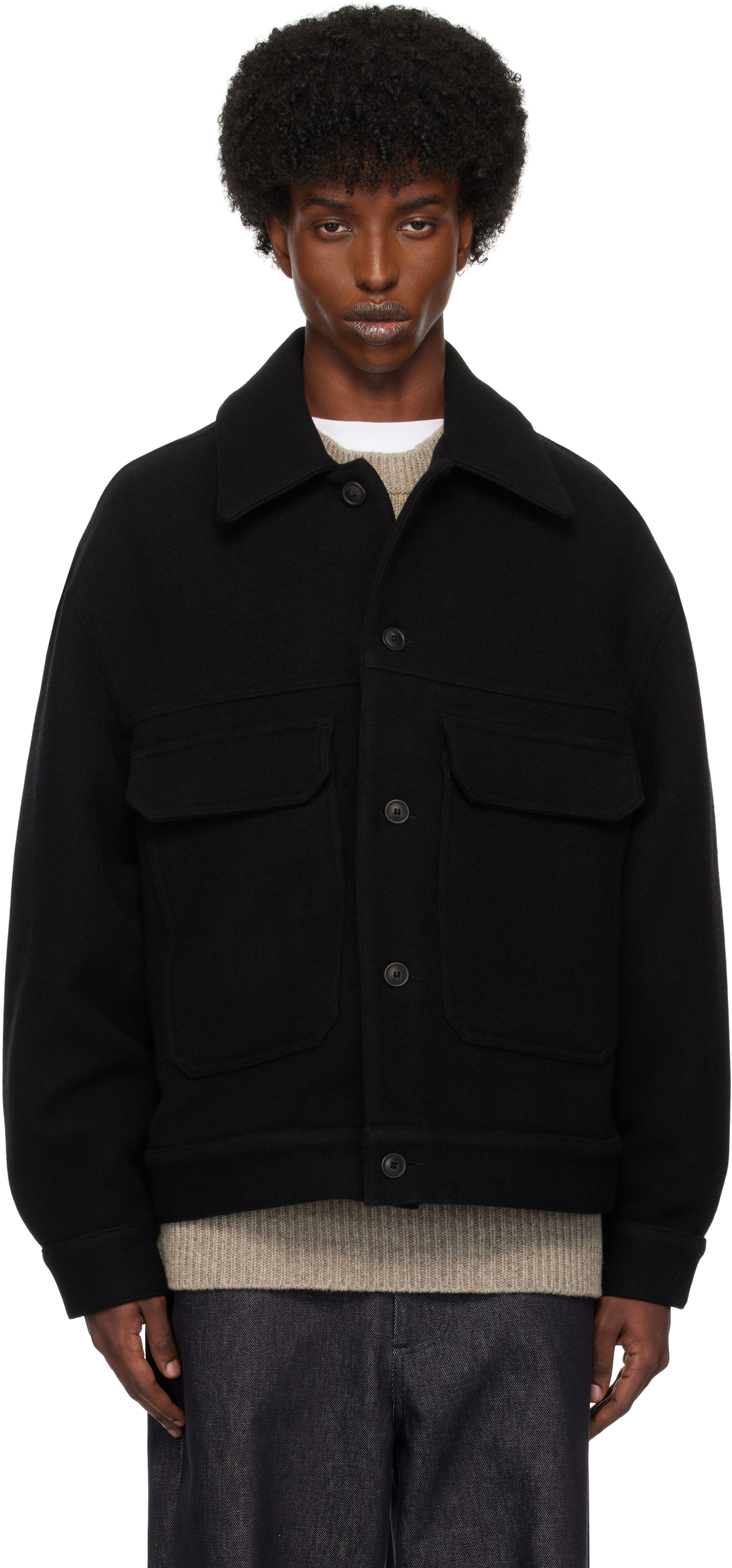 Black Wool Cashmere Workwear Jacket