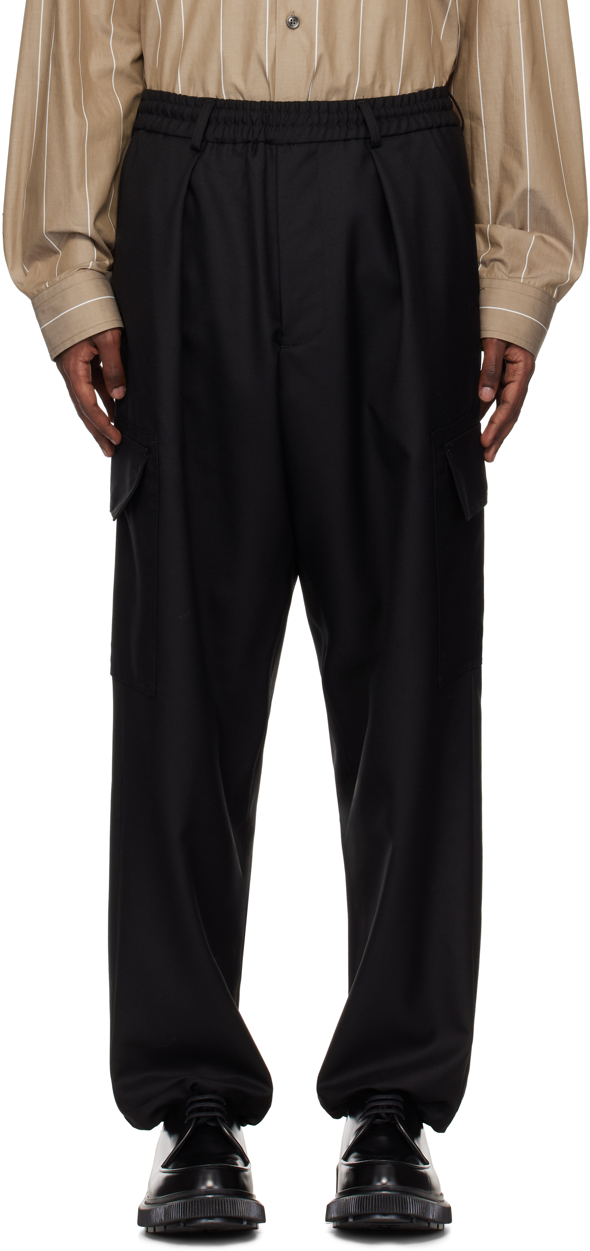 Shop Lownn Black Wool Twill Cargo Pants